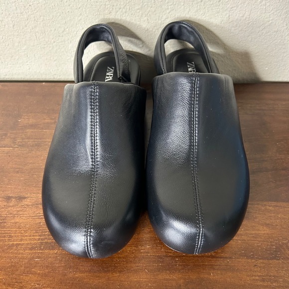 ZARA Shoes EU 37 US 7 Elegant Black Leather Slingback Clog Wedge Modern Minimal - Picture 2 of 9